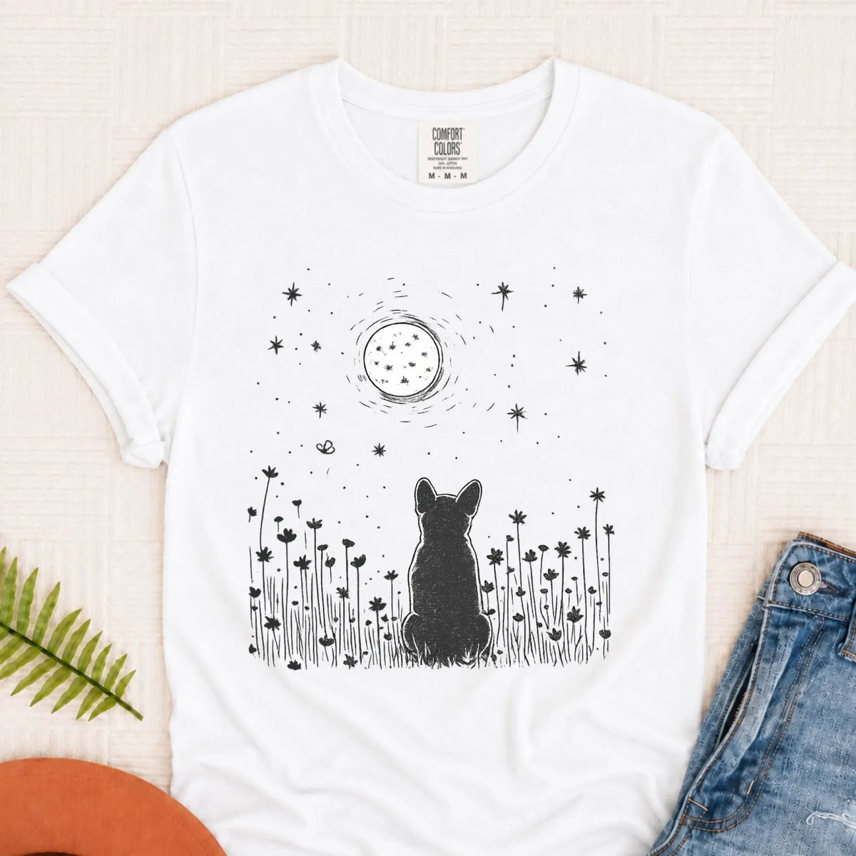 Frenchie Bulldog Moonlight Night Unisex TShirt White