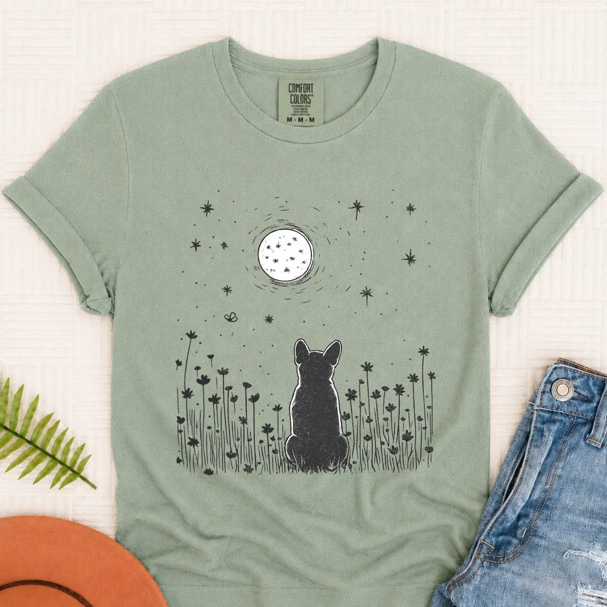 Frenchie Bulldog Moonlight Night Unisex TShirt Bay
