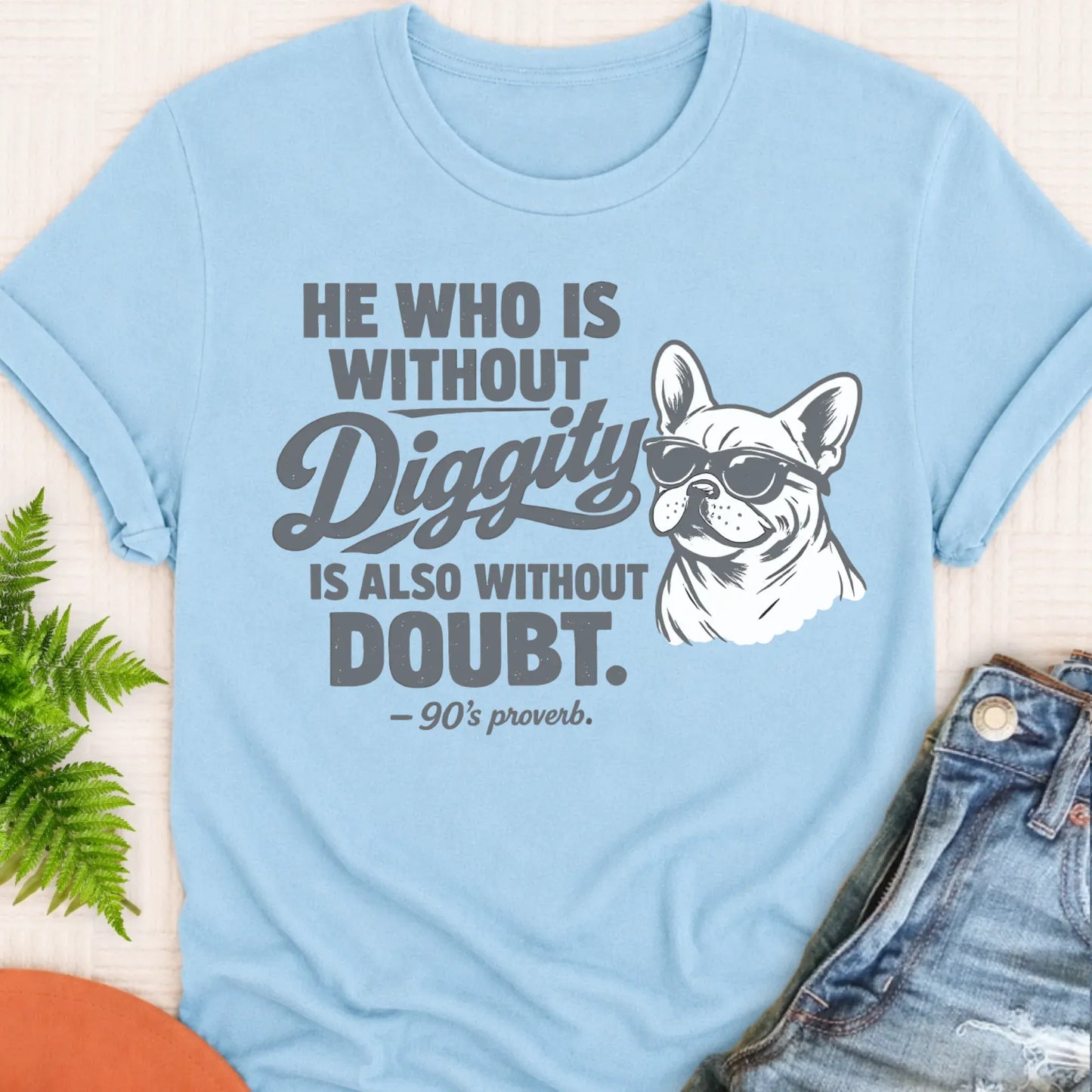 T-Shirt Chambray / S Frenchie Bulldog No Diggity Unisex TShirt