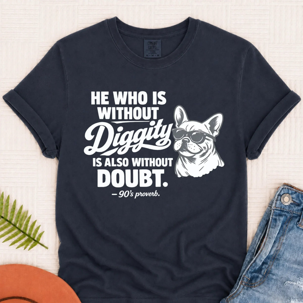 Frenchie Bulldog No Diggity Unisex TShirt Navy