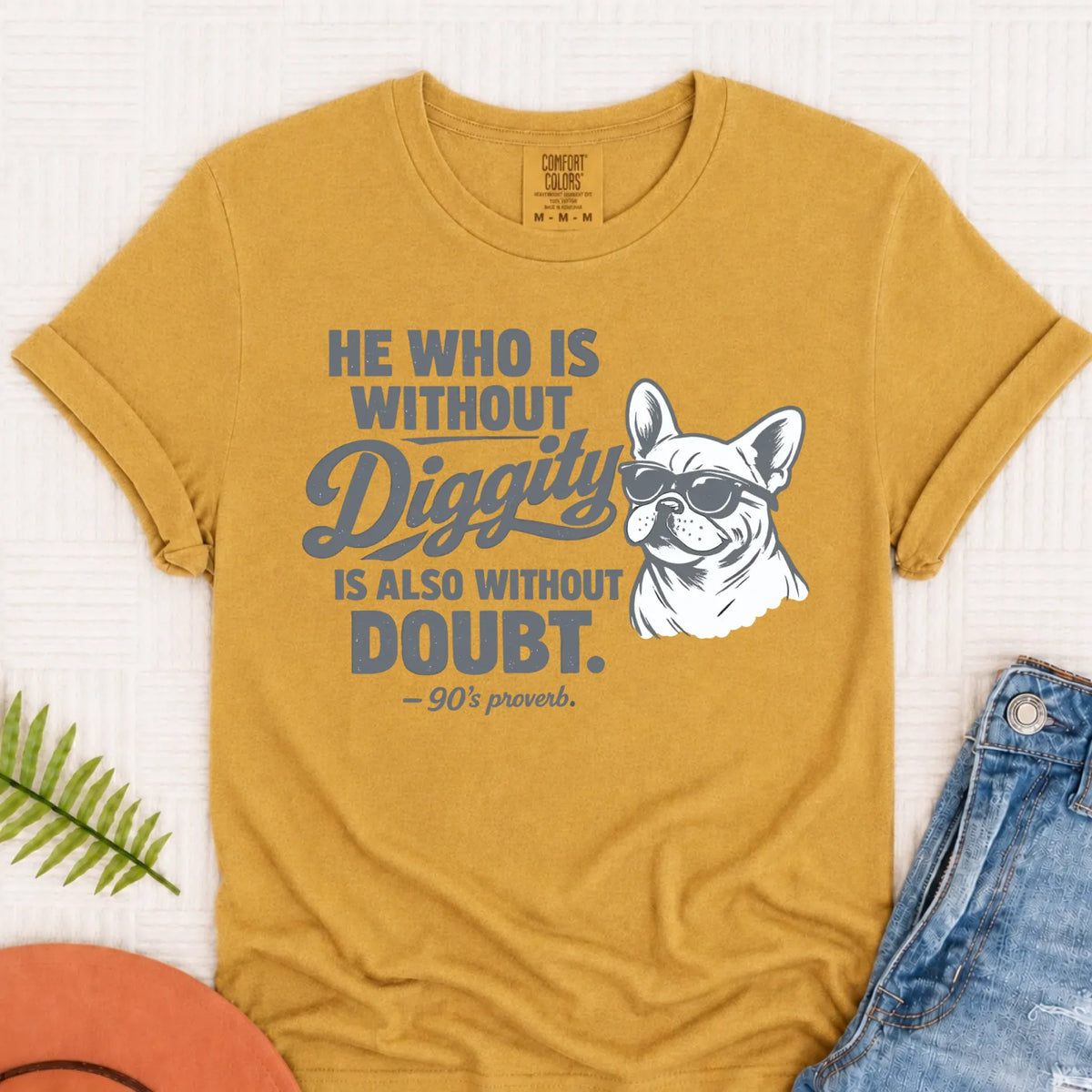 Frenchie Bulldog No Diggity Unisex TShirt Mustard