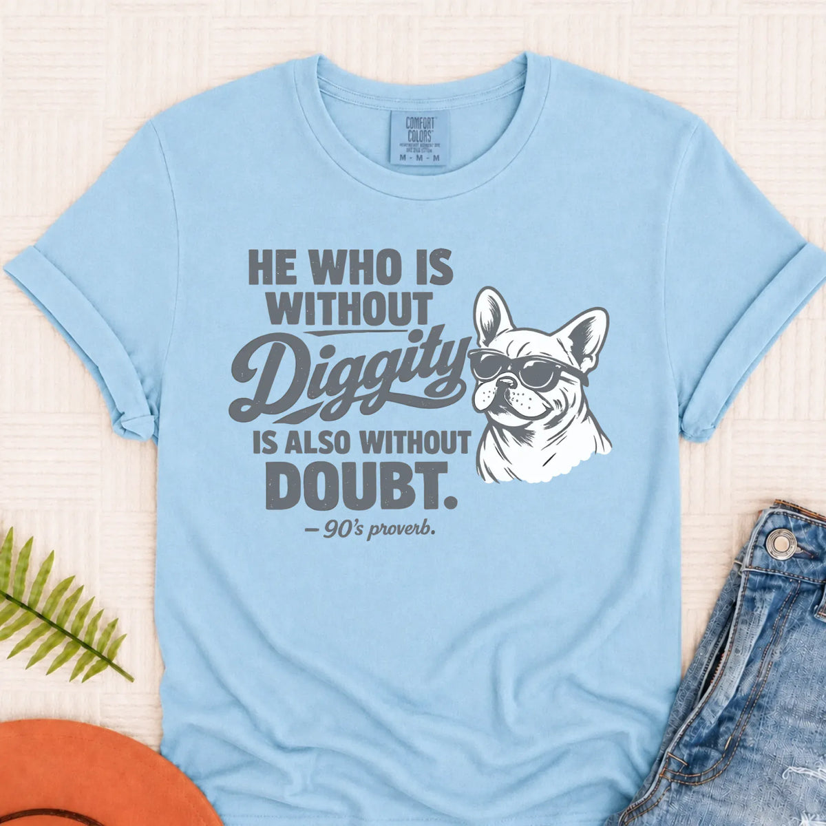 Frenchie Bulldog No Diggity Unisex TShirt Chambray