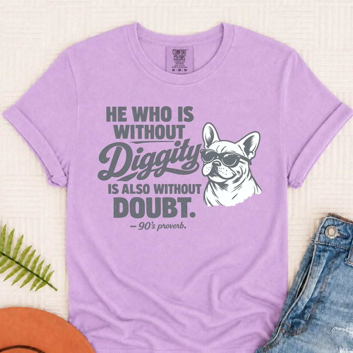 Frenchie Bulldog No Diggity Unisex TShirt Orchid