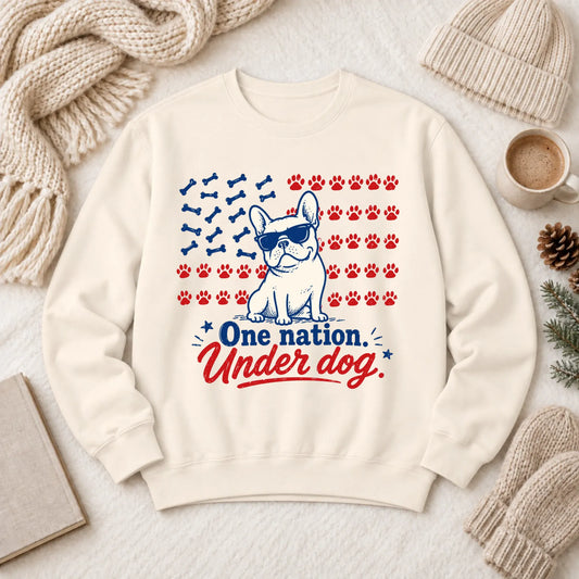 Frenchie Bulldog One Nation Unisex Sweatshirt Ivory