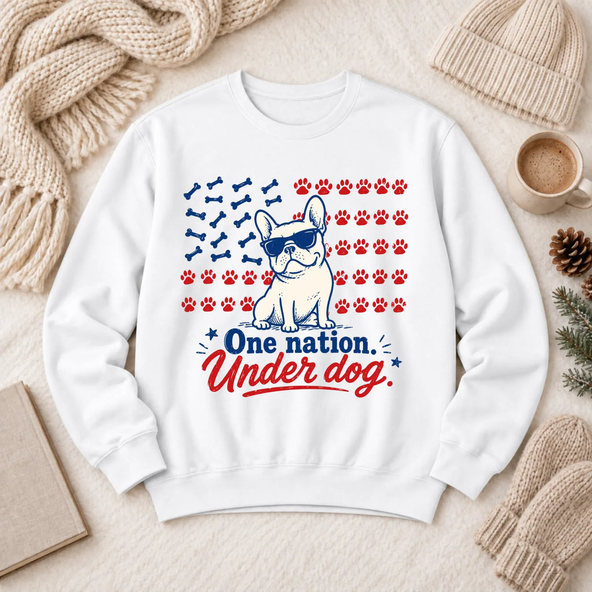 Frenchie Bulldog One Nation Unisex Sweatshirt White