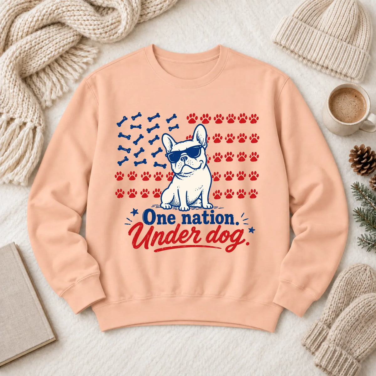 Frenchie Bulldog One Nation Unisex Sweatshirt Peachy