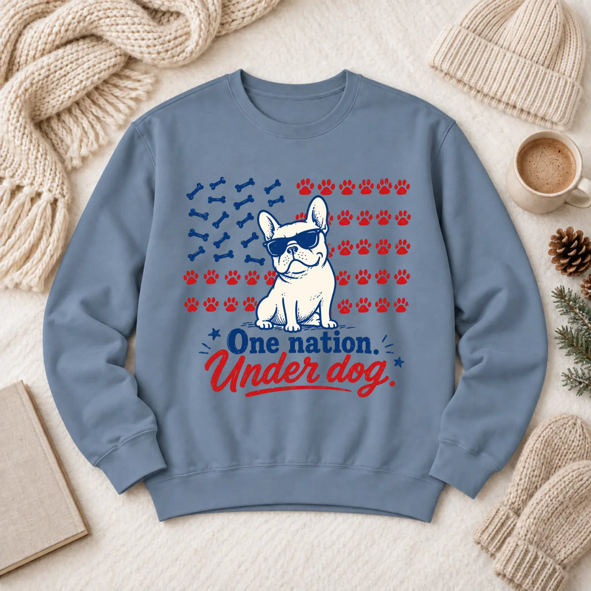 Frenchie Bulldog One Nation Unisex Sweatshirt Blue Jean