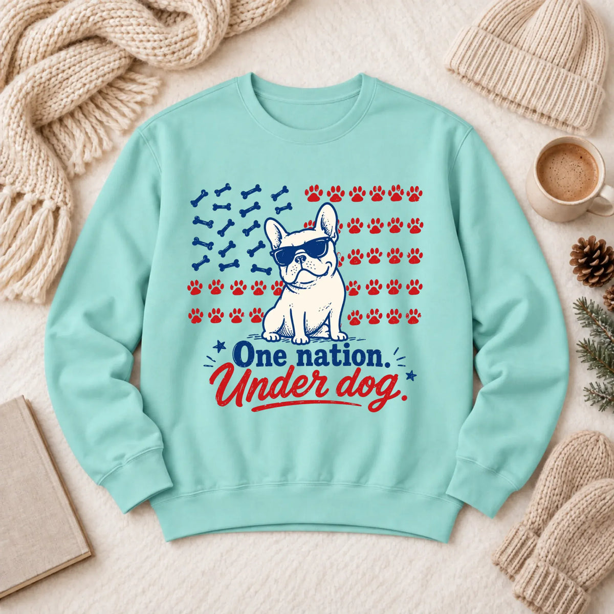 Frenchie Bulldog One Nation Unisex Sweatshirt Chalky Mint