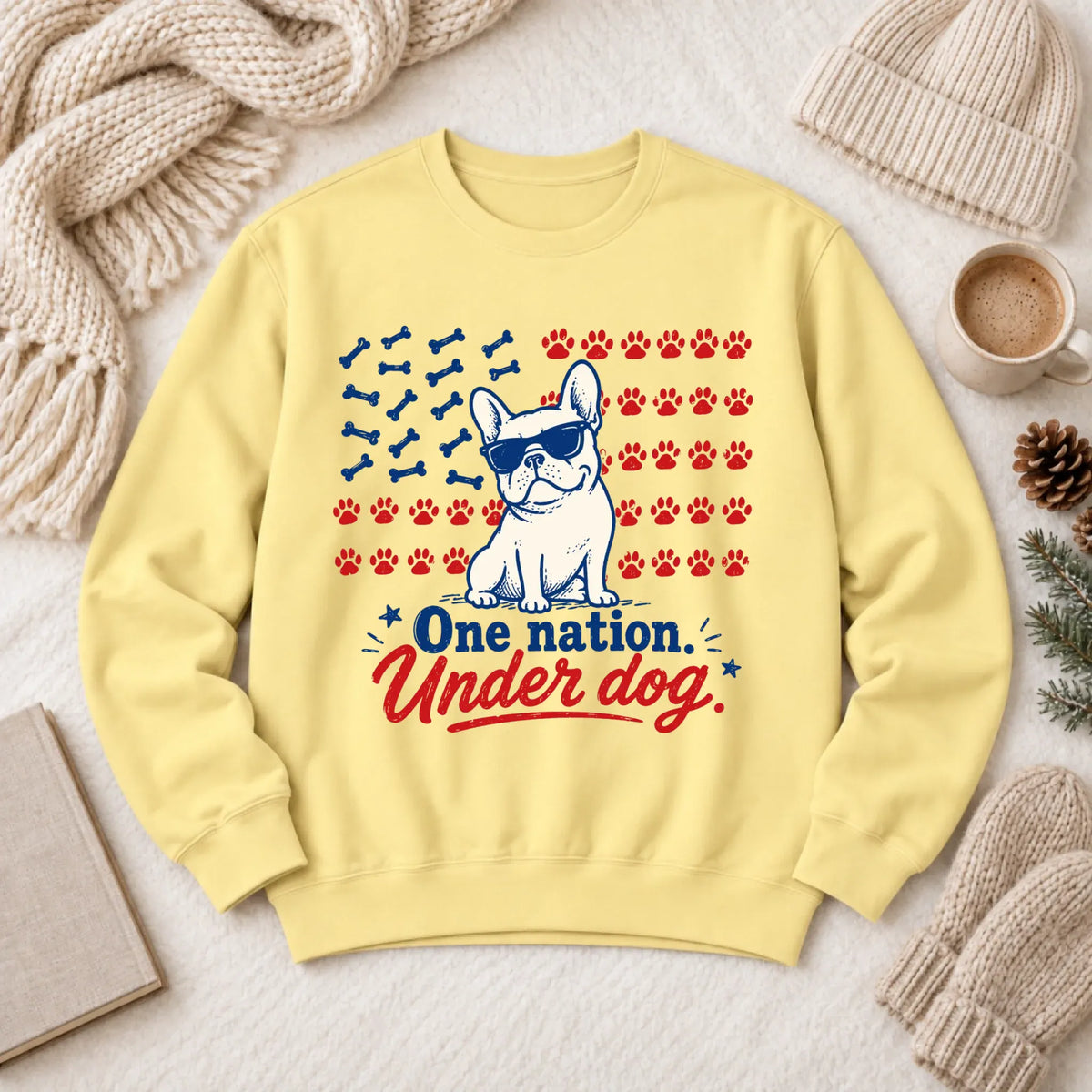 Frenchie Bulldog One Nation Unisex Sweatshirt Butter