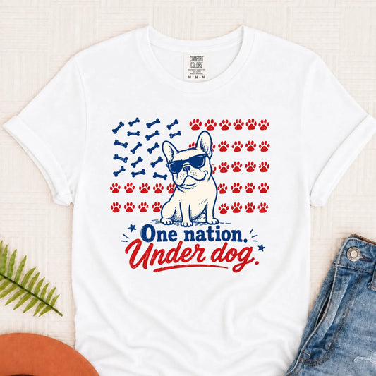 Frenchie Bulldog One Nation Unisex TShirt White