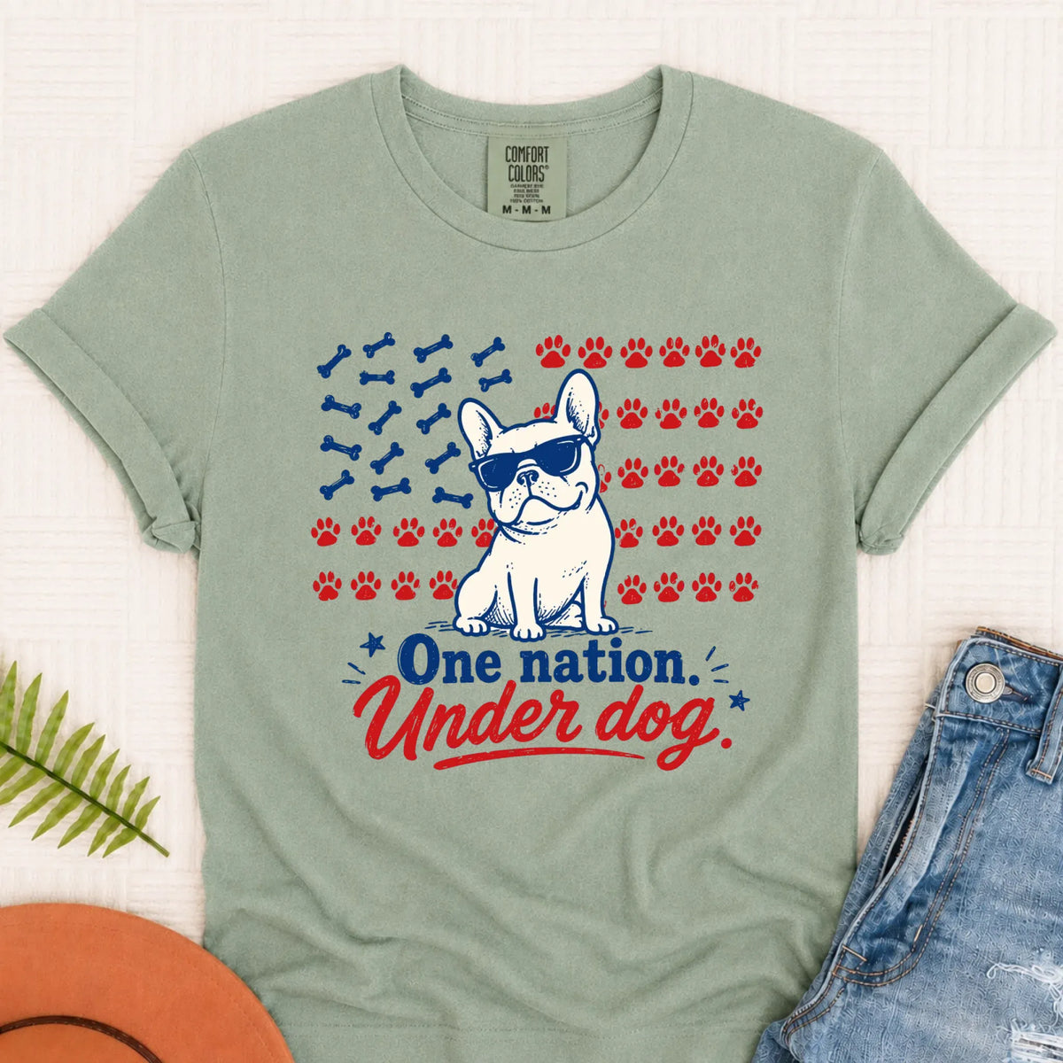 Frenchie Bulldog One Nation Unisex TShirt Bay