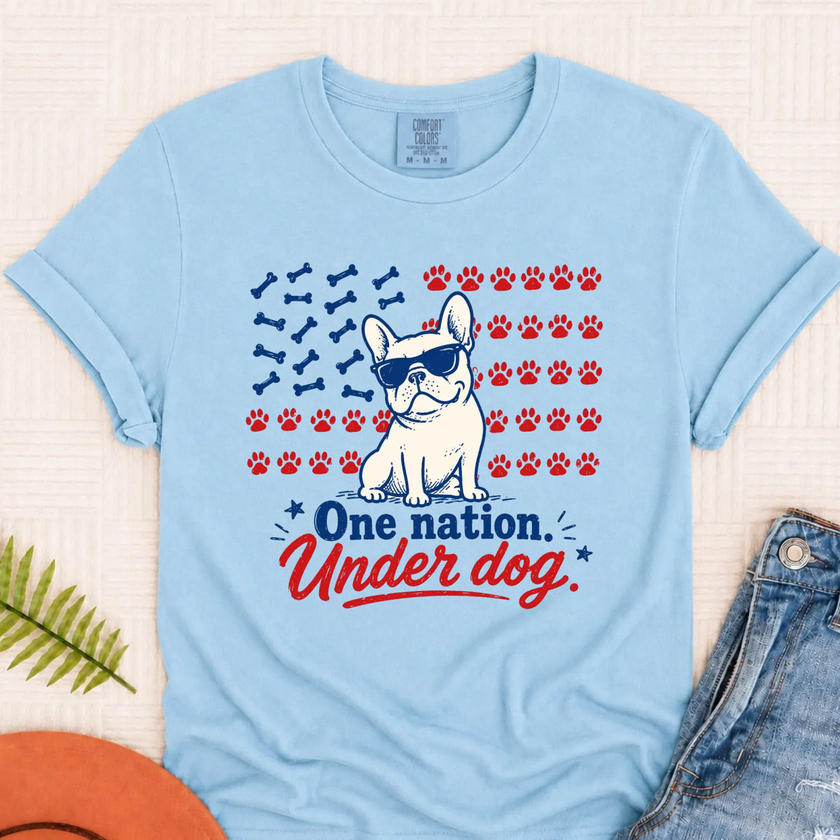 Frenchie Bulldog One Nation Unisex TShirt Chambray