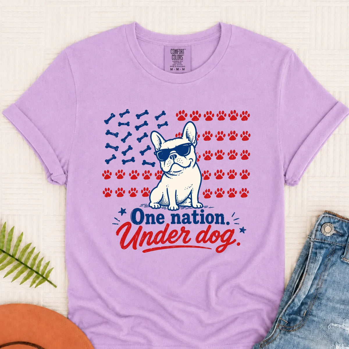 Frenchie Bulldog One Nation Unisex TShirt Orchid