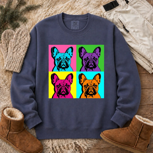 Frenchie Bulldog Pop Art Andy Unisex Sweatshirt Denim