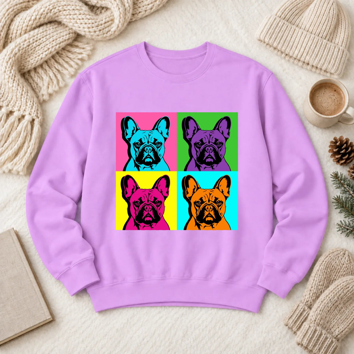 Frenchie Bulldog Pop Art Andy Unisex Sweatshirt Neon Violet
