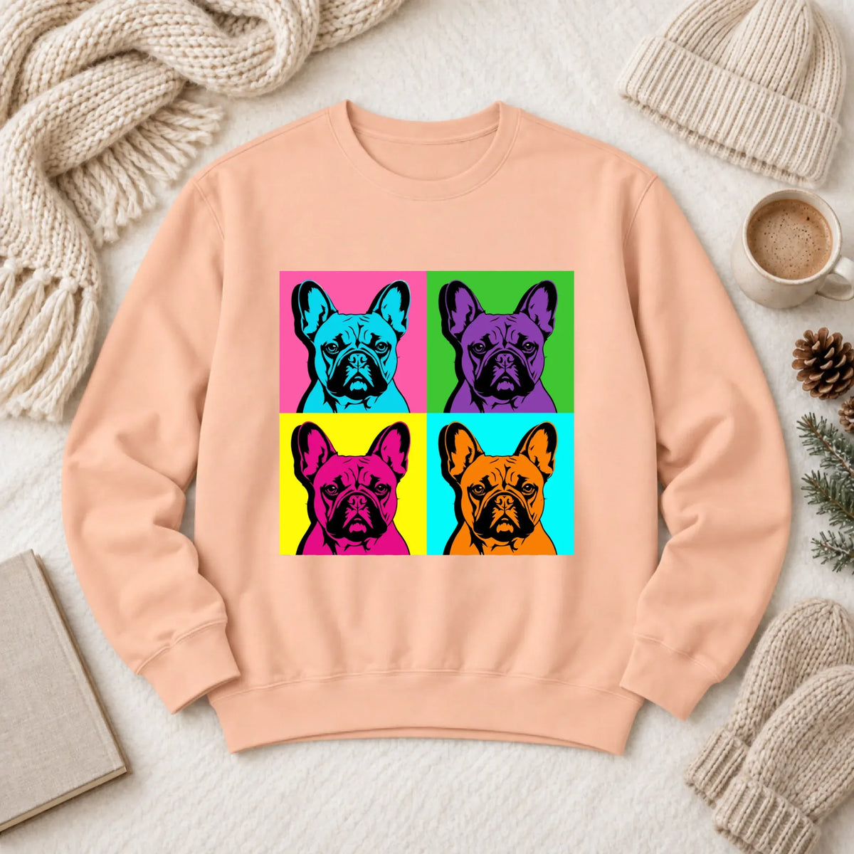 Frenchie Bulldog Pop Art Andy Unisex Sweatshirt Peachy