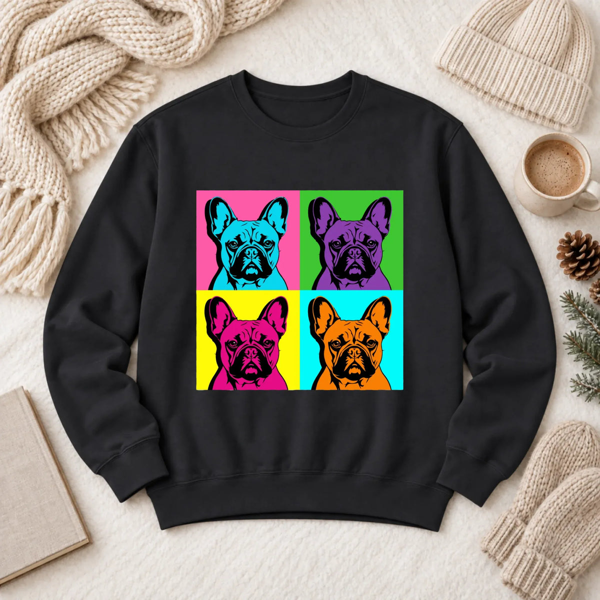 Frenchie Bulldog Pop Art Andy Unisex Sweatshirt Black