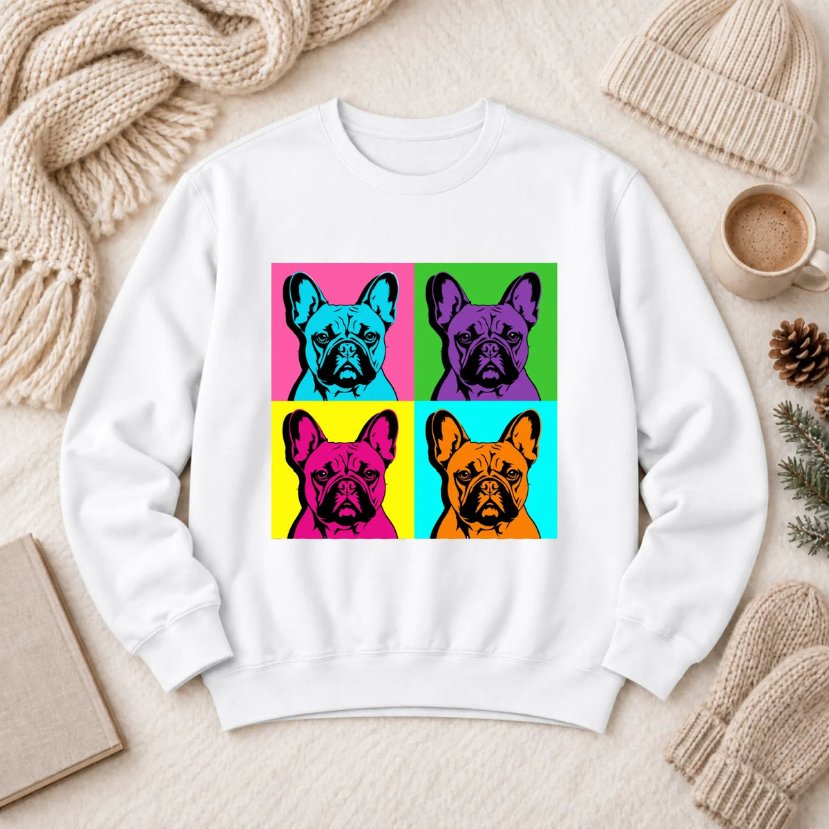 Frenchie Bulldog Pop Art Andy Unisex Sweatshirt White