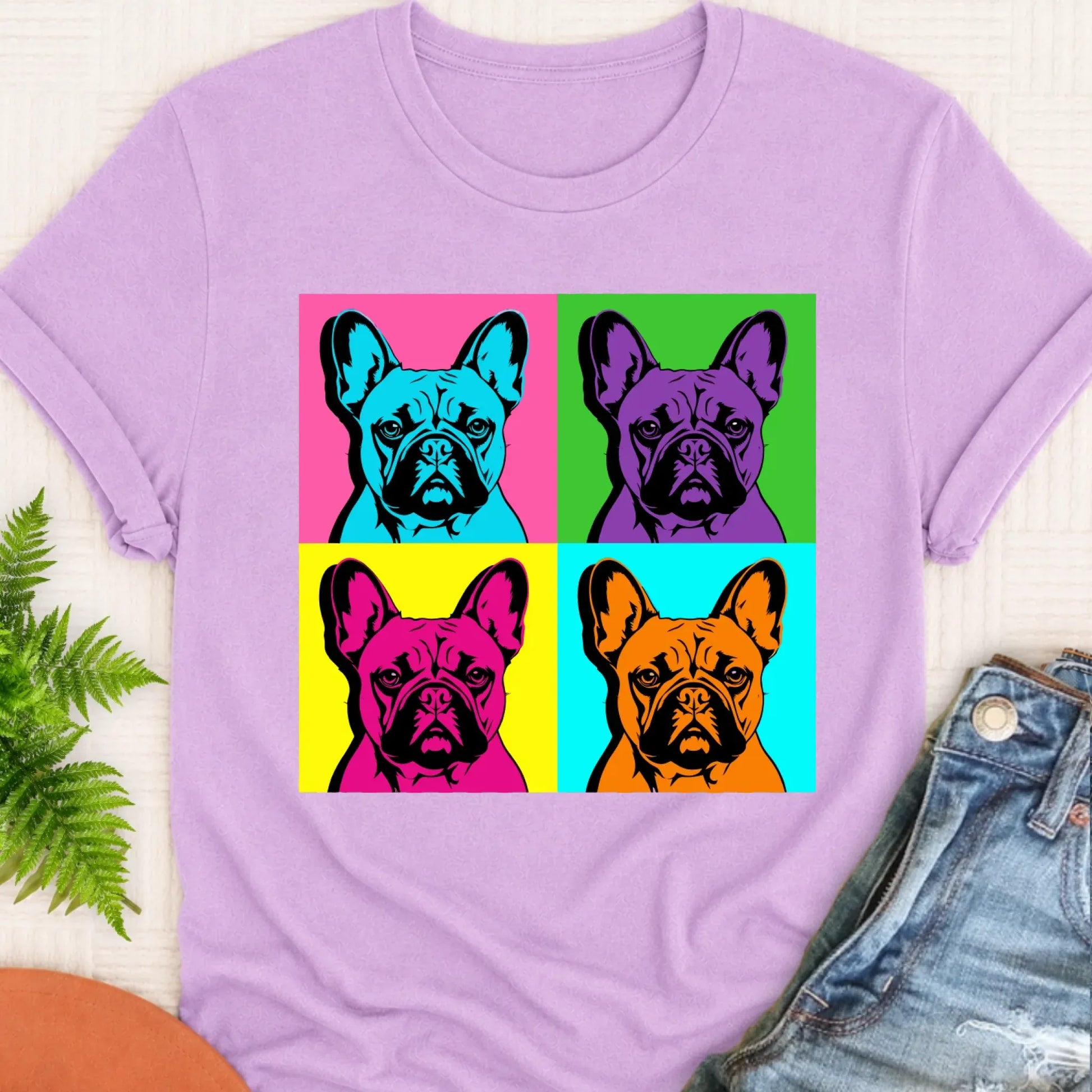 Frenchie Bulldog Pop Art Andy Unisex TShirt Orchid