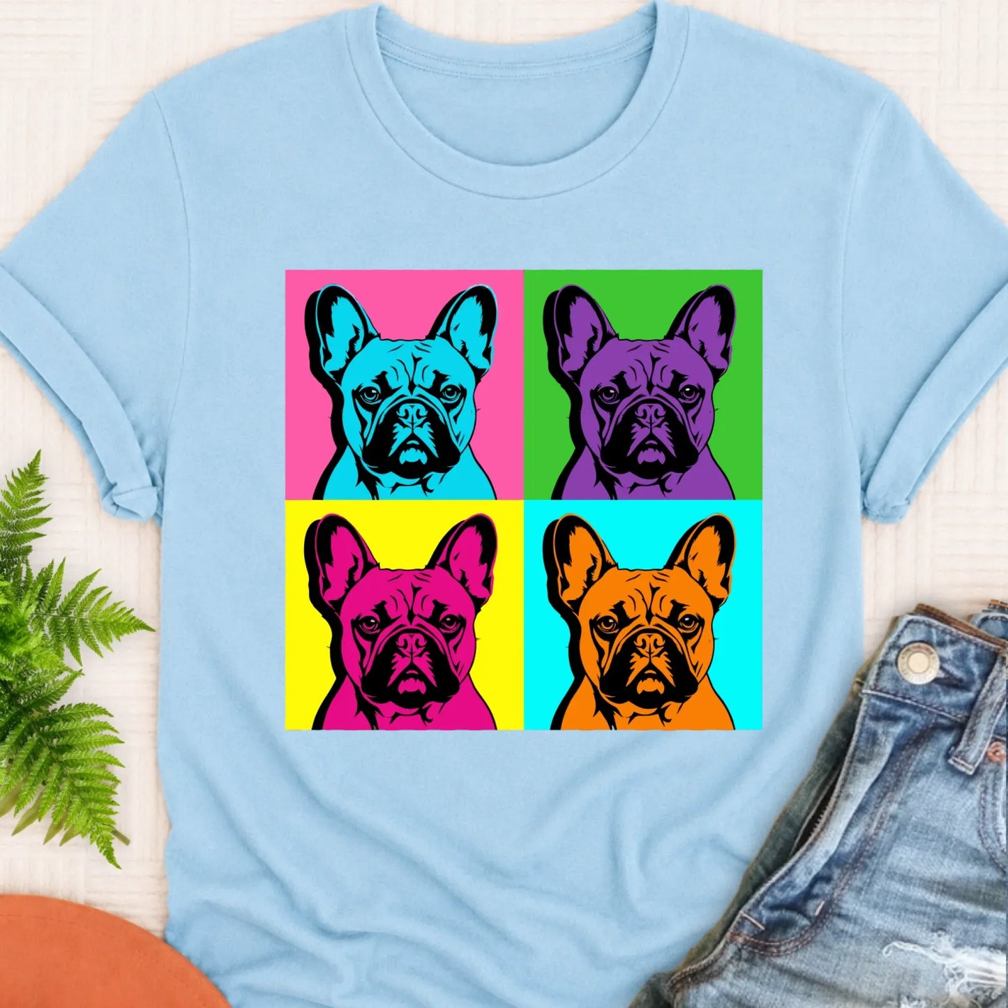 Frenchie Bulldog Pop Art Andy Unisex TShirt Chambray