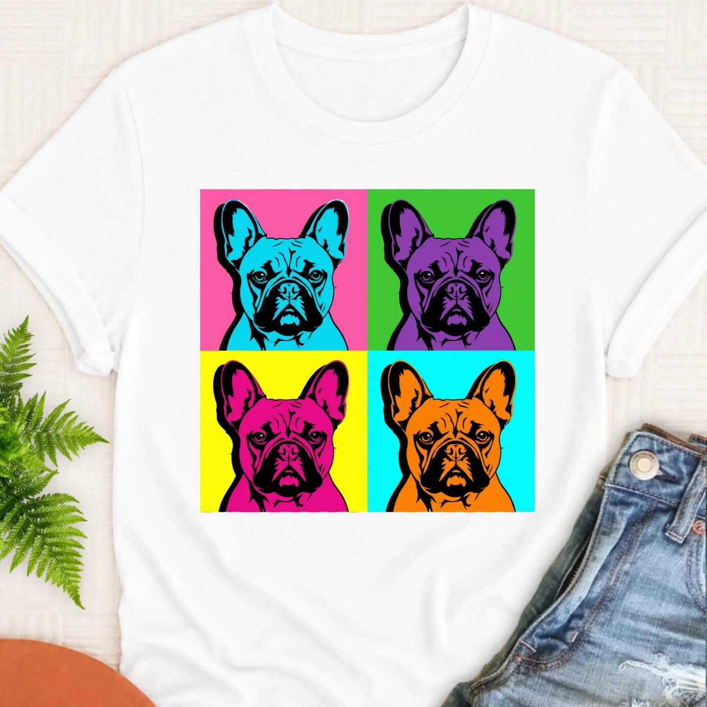 Frenchie Bulldog Pop Art Andy Unisex TShirt White