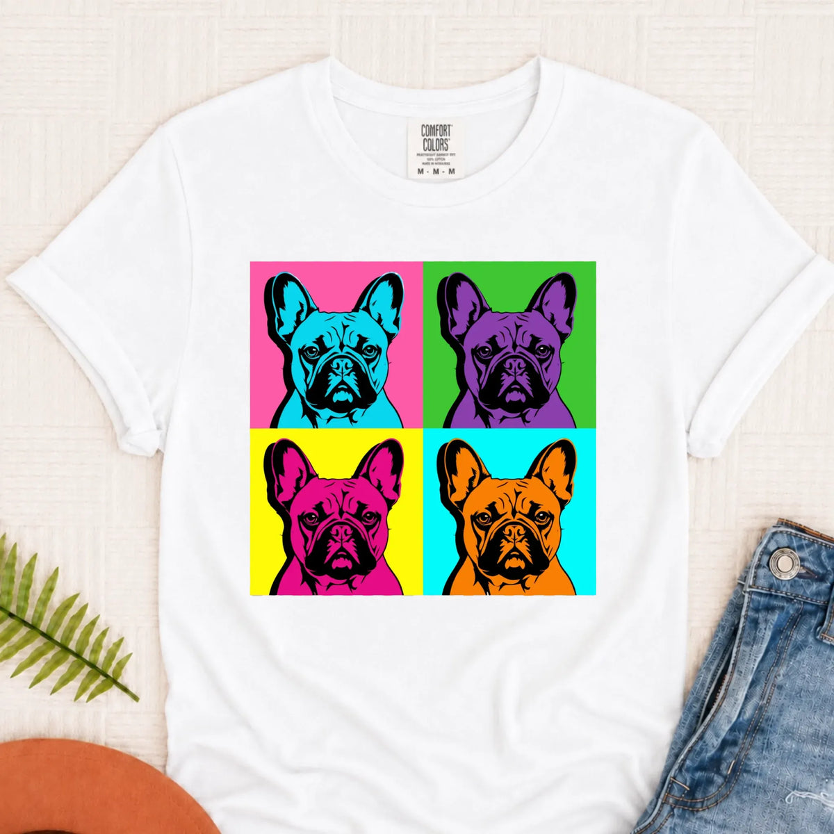 Frenchie Bulldog Pop Art Andy Unisex TShirt White