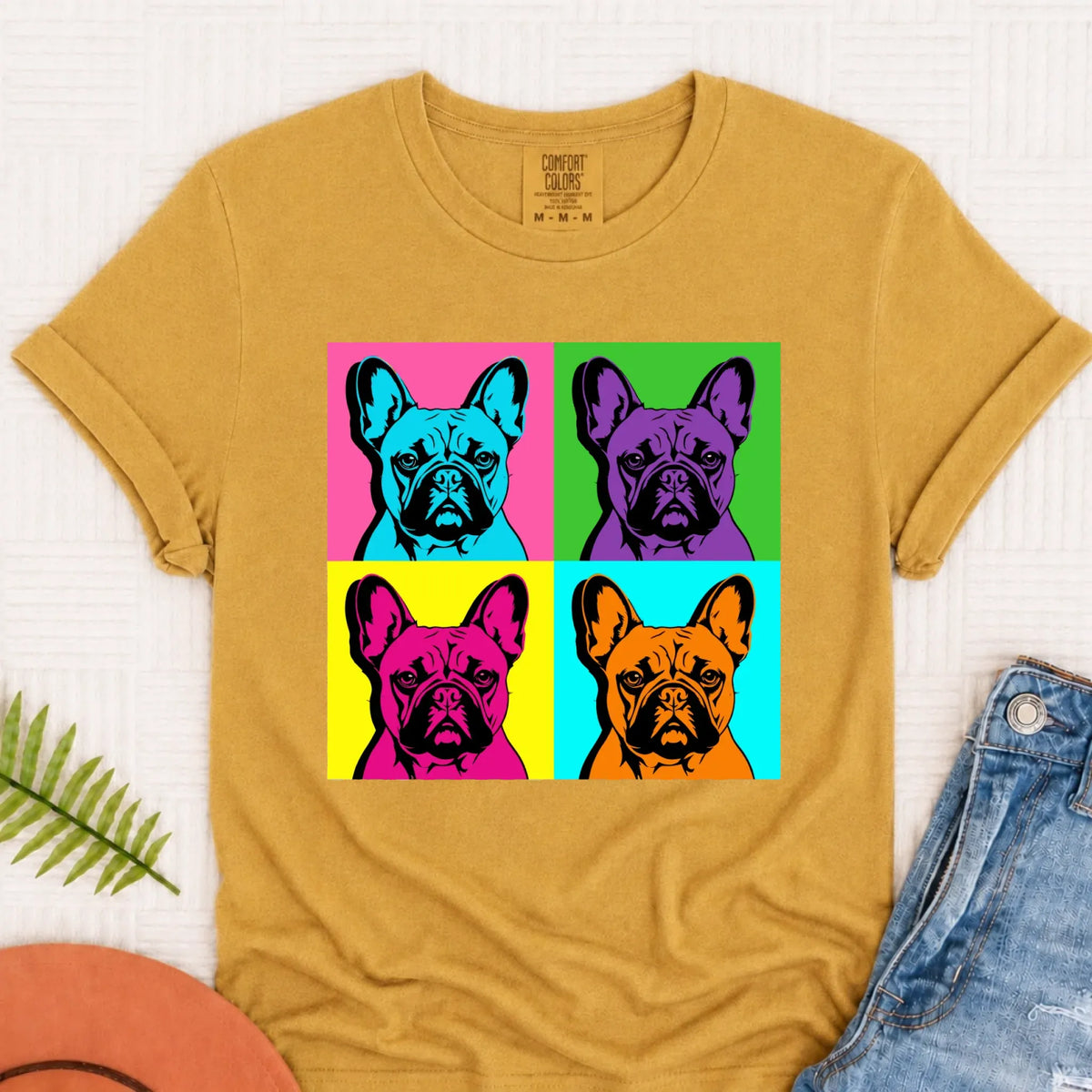 Frenchie Bulldog Pop Art Andy Unisex TShirt Mustard