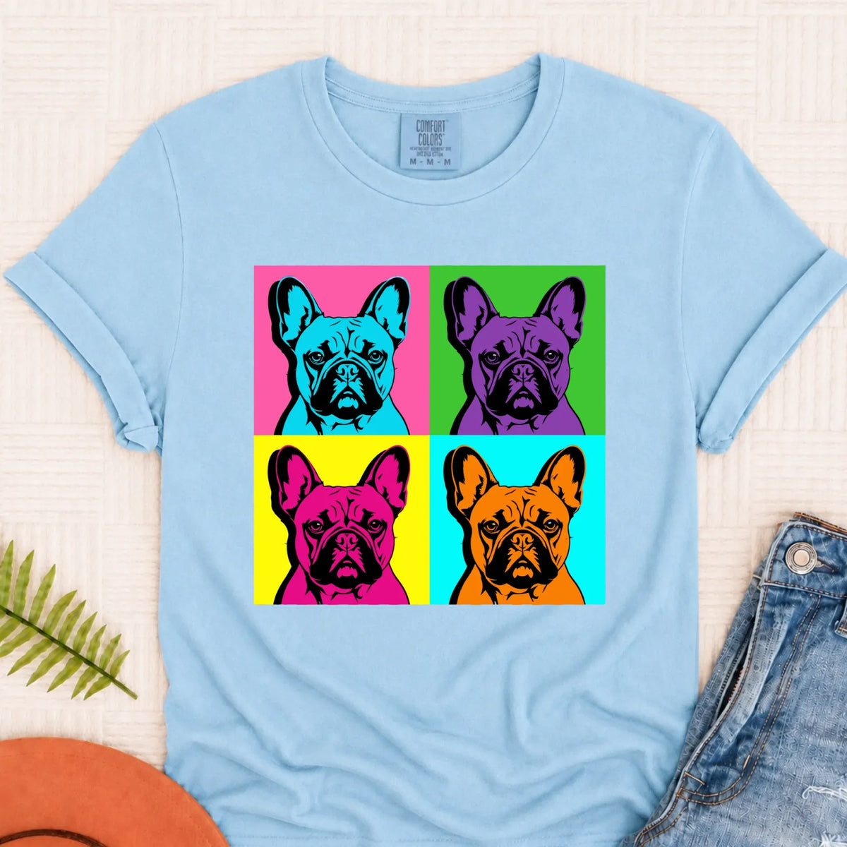 Frenchie Bulldog Pop Art Andy Unisex TShirt Chambray