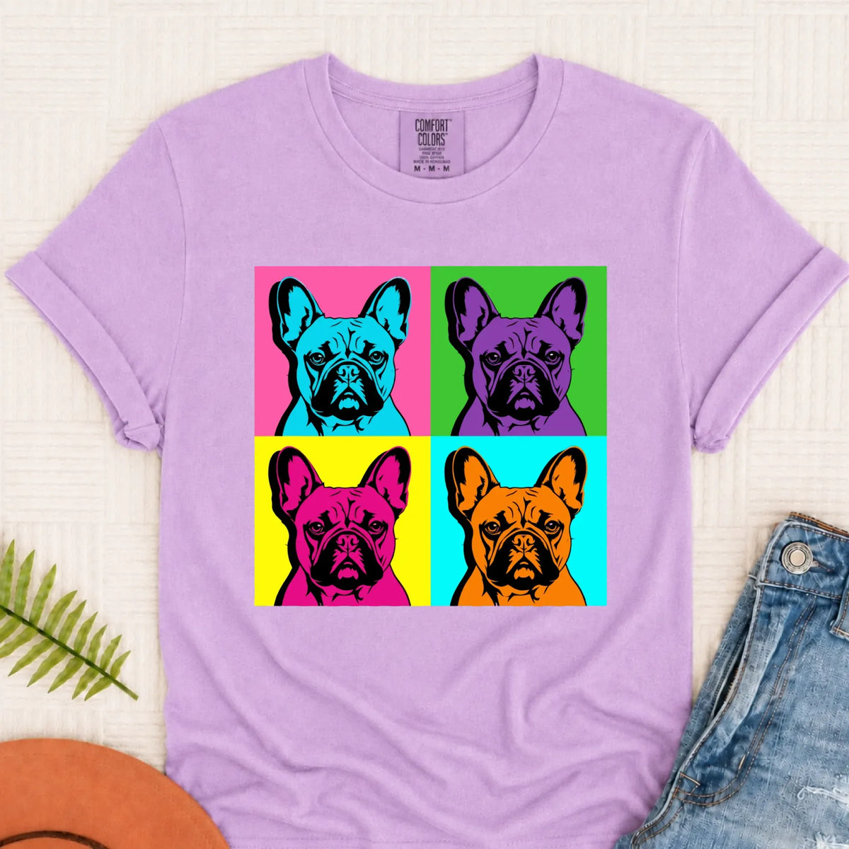 Frenchie Bulldog Pop Art Andy Unisex TShirt Orchid