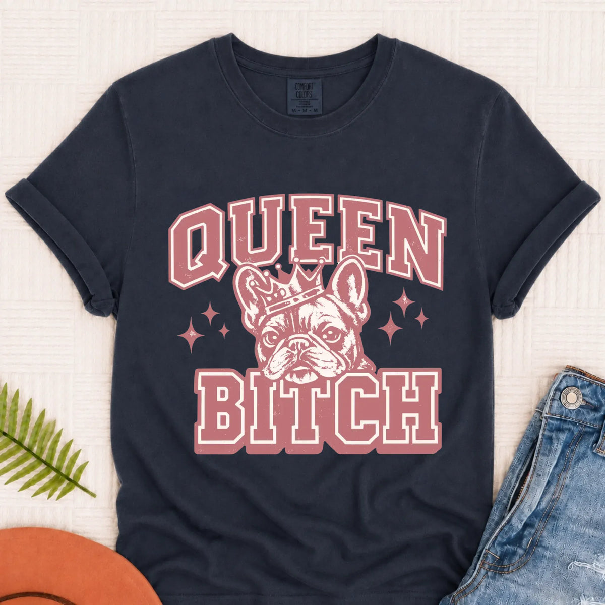 Frenchie Bulldog Queen Bitch Unisex TShirt Navy