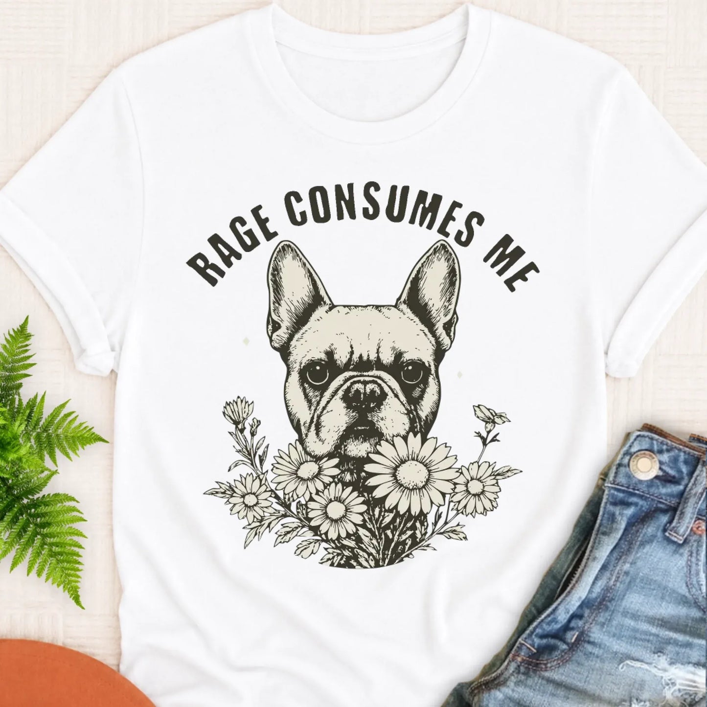 T-Shirt White / S Frenchie Bulldog Rage Consumes Me Unisex TShirt