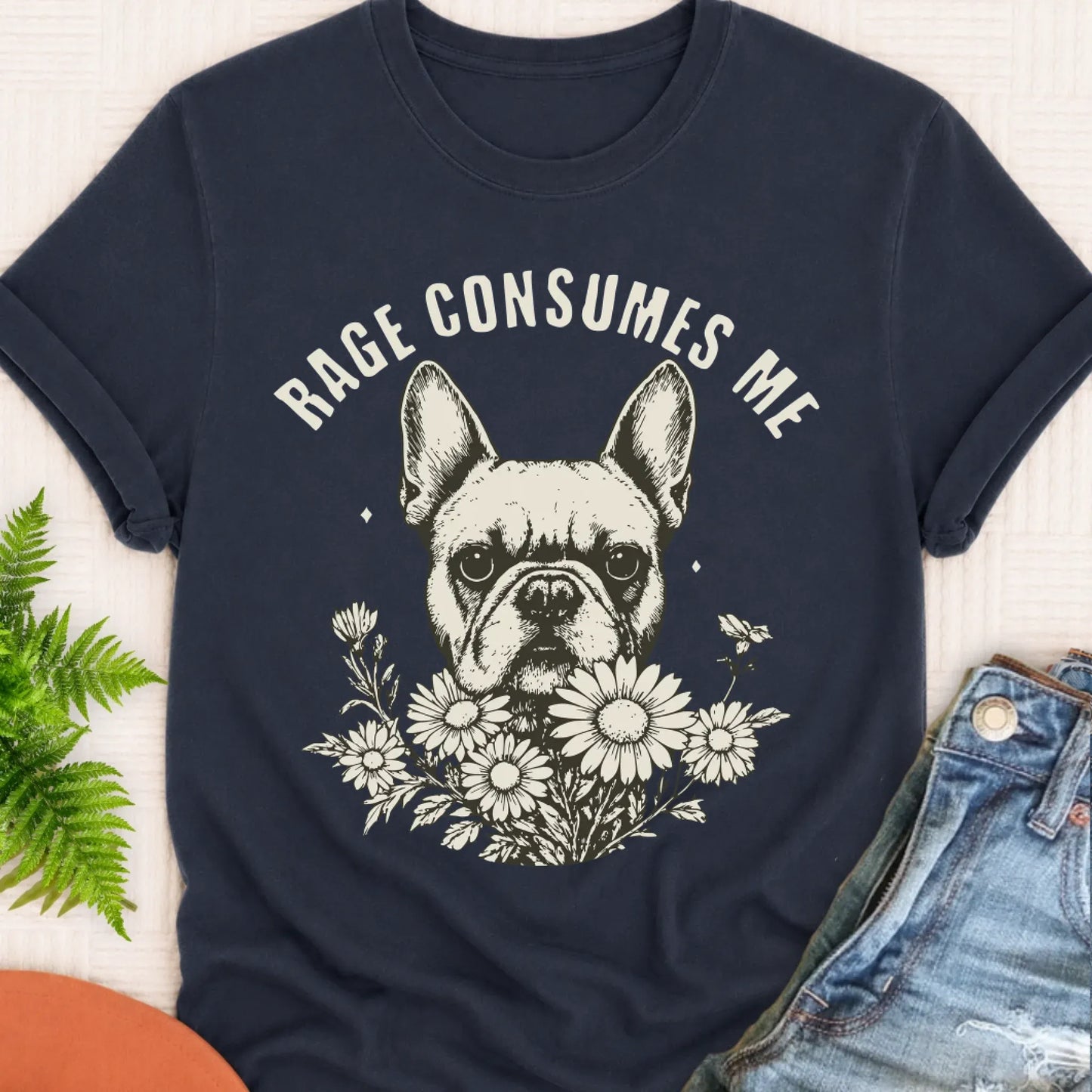T-Shirt Navy / S Frenchie Bulldog Rage Consumes Me Unisex TShirt