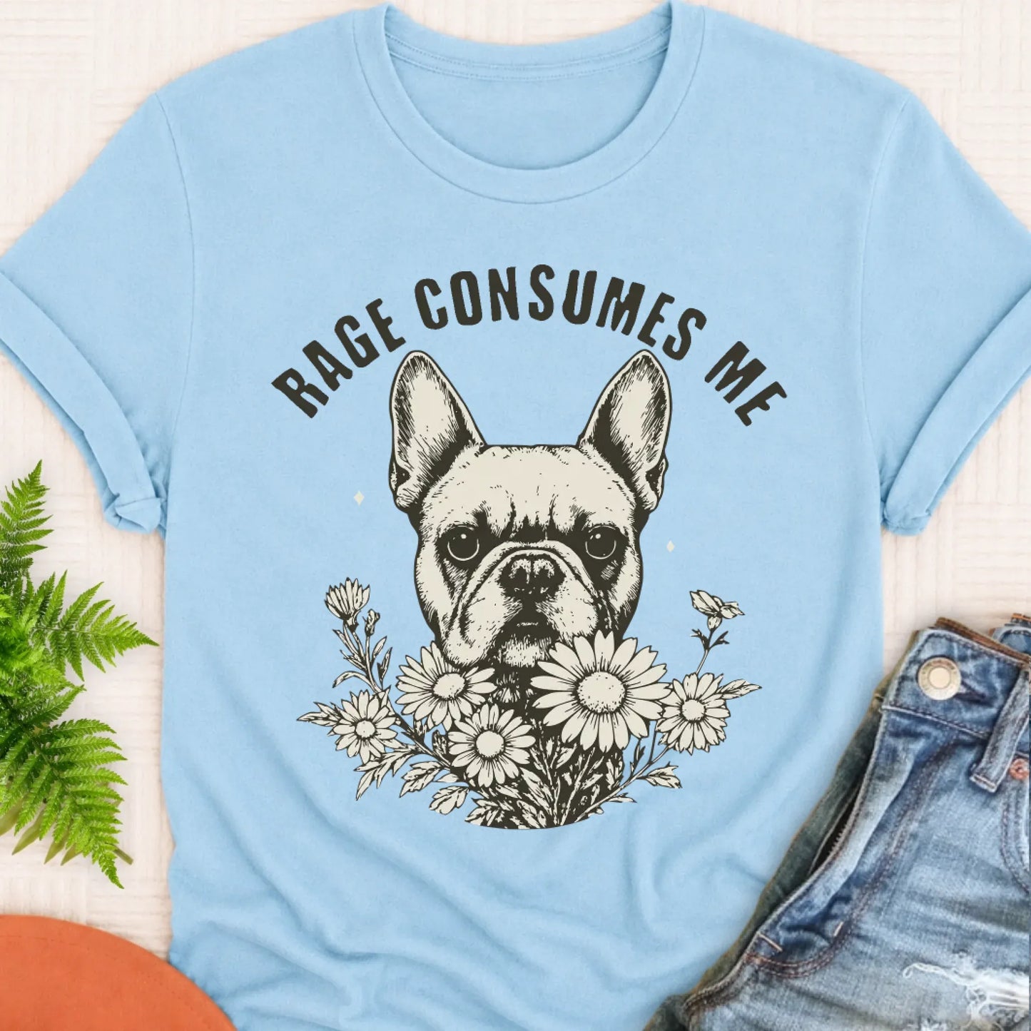 T-Shirt Chambray / S Frenchie Bulldog Rage Consumes Me Unisex TShirt