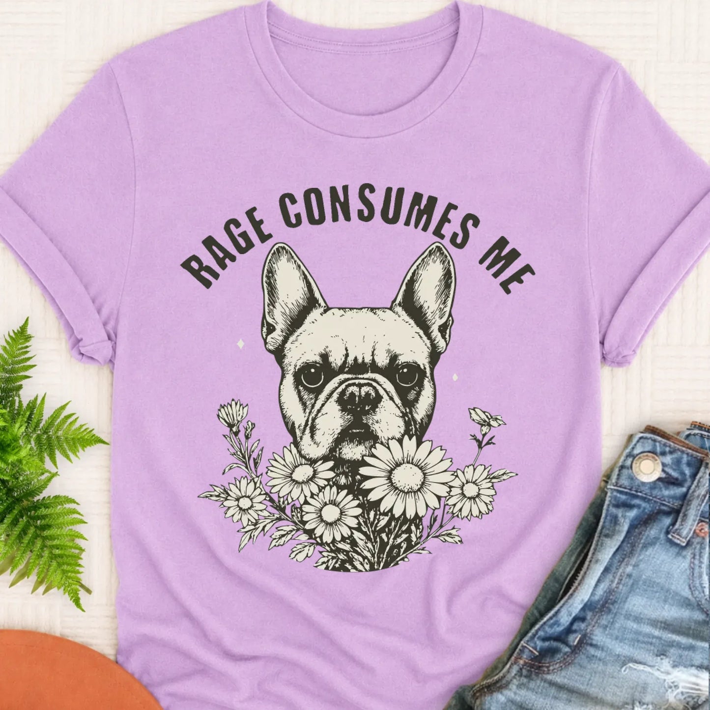 T-Shirt Orchid / S Frenchie Bulldog Rage Consumes Me Unisex TShirt