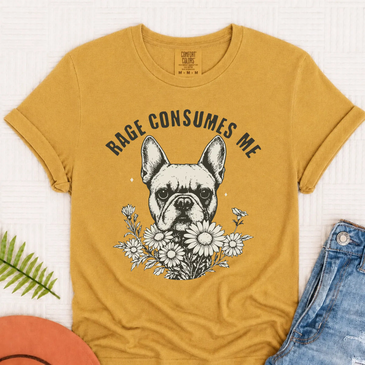 Frenchie Bulldog Rage Consumes Me Unisex TShirt Mustard