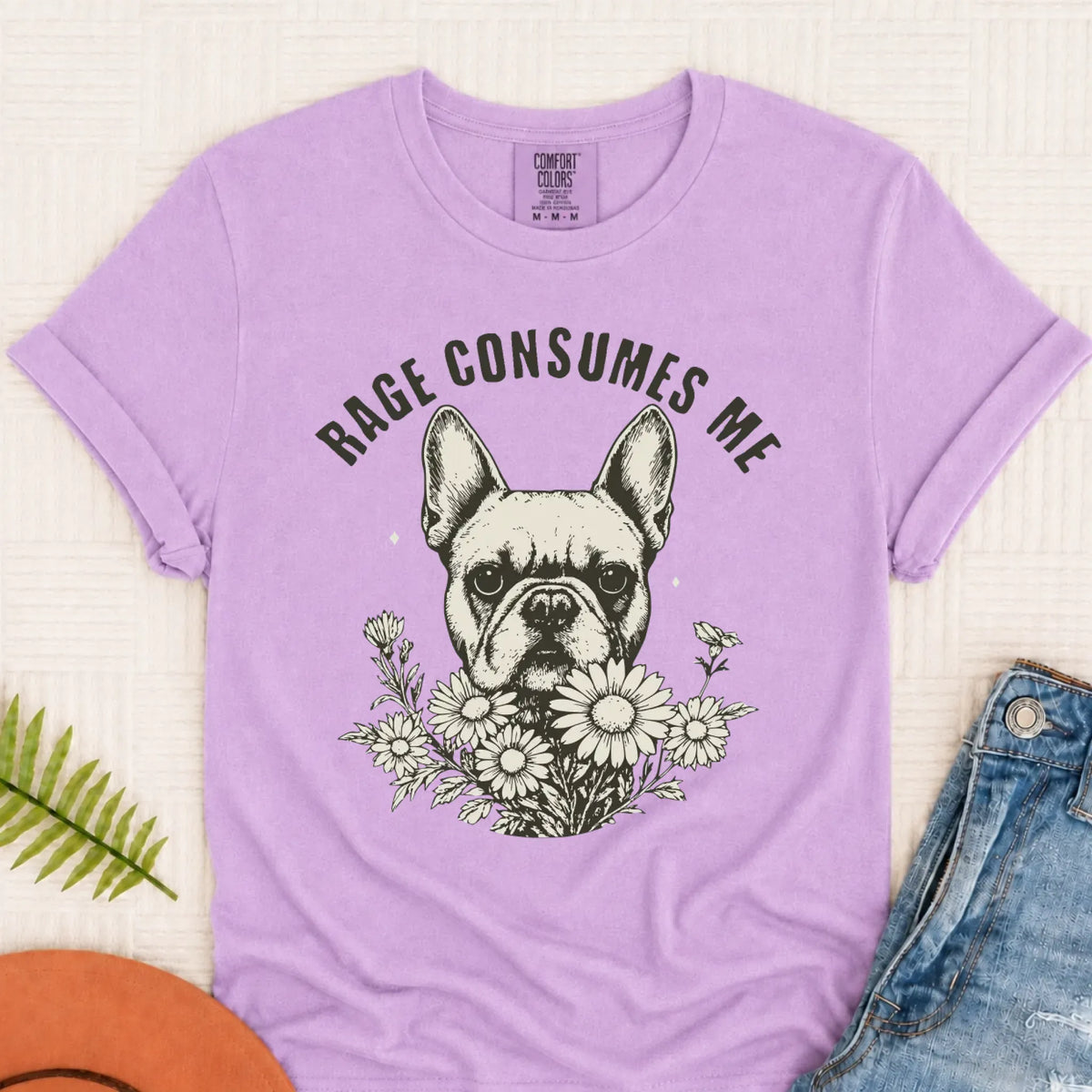 Frenchie Bulldog Rage Consumes Me Unisex TShirt Orchid