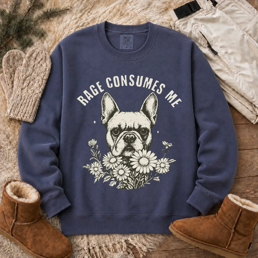 Frenchie Bulldog Rage Consumes Unisex Sweatshirt Denim