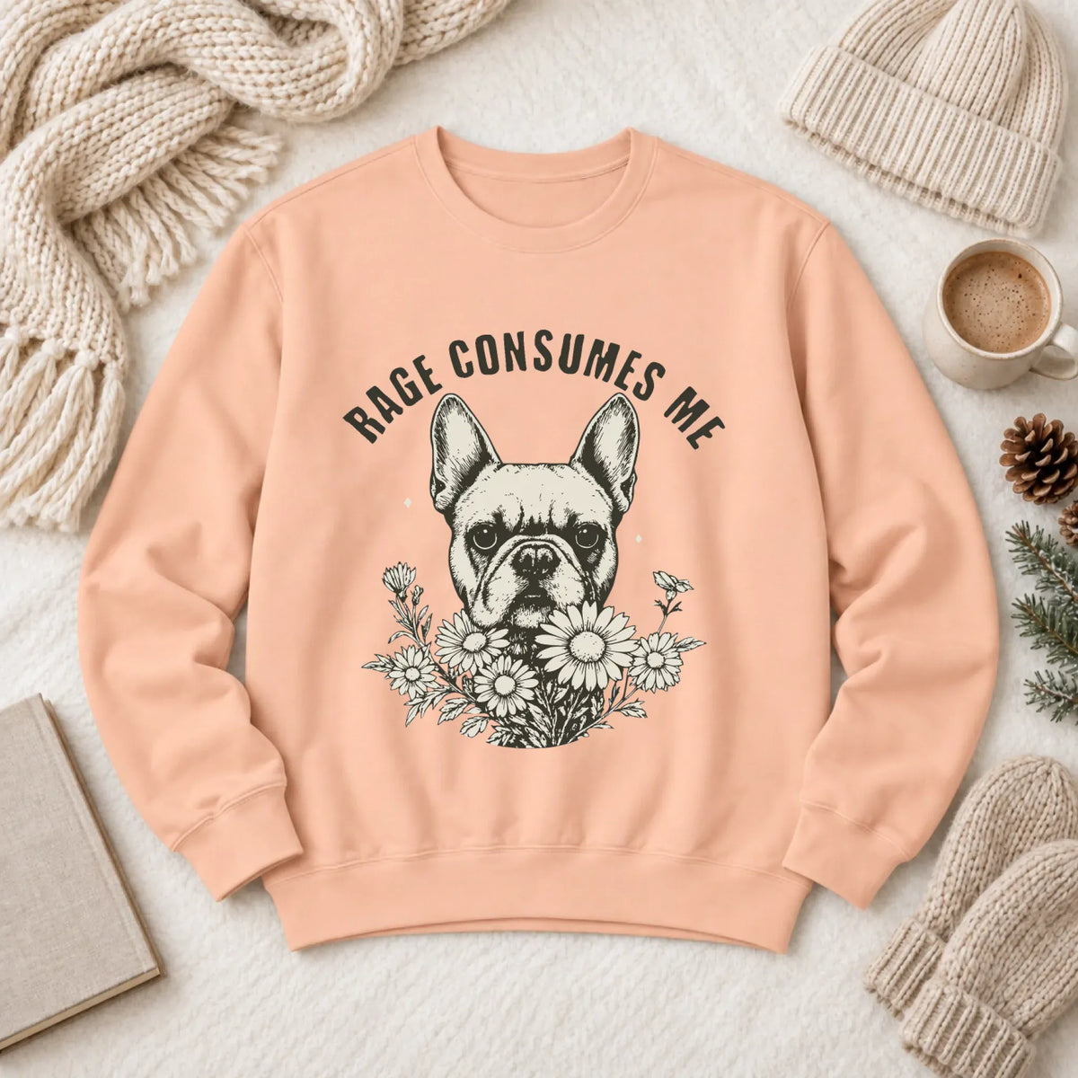 Frenchie Bulldog Rage Consumes Unisex Sweatshirt Peachy