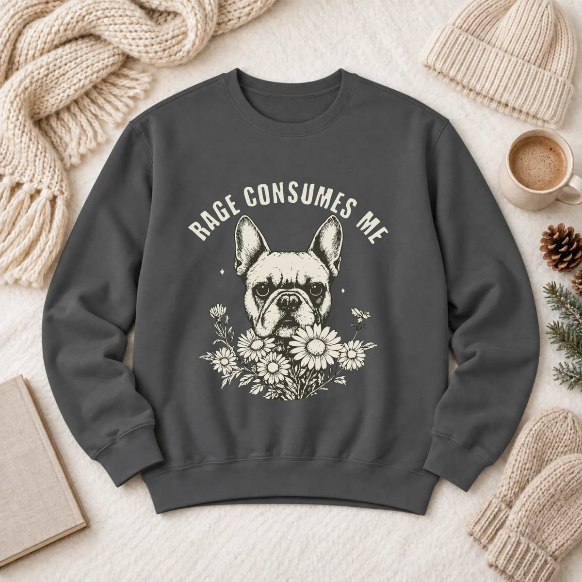 Frenchie Bulldog Rage Consumes Unisex Sweatshirt Pepper