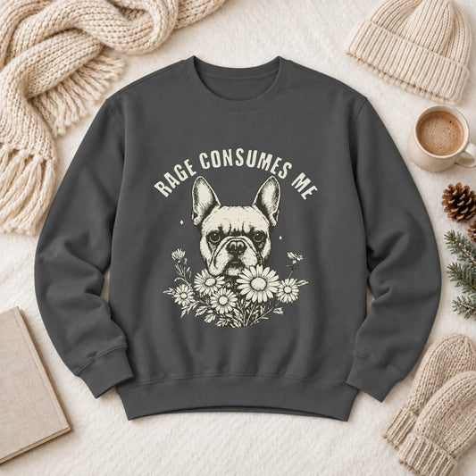 Frenchie Bulldog Rage Consumes Unisex Sweatshirt Pepper