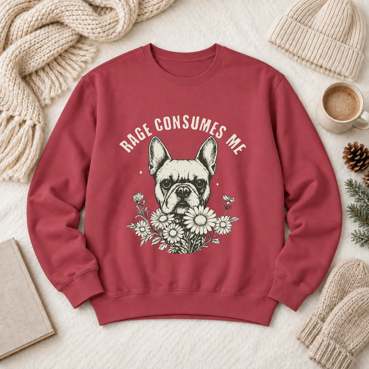 Frenchie Bulldog Rage Consumes Unisex Sweatshirt Crimson