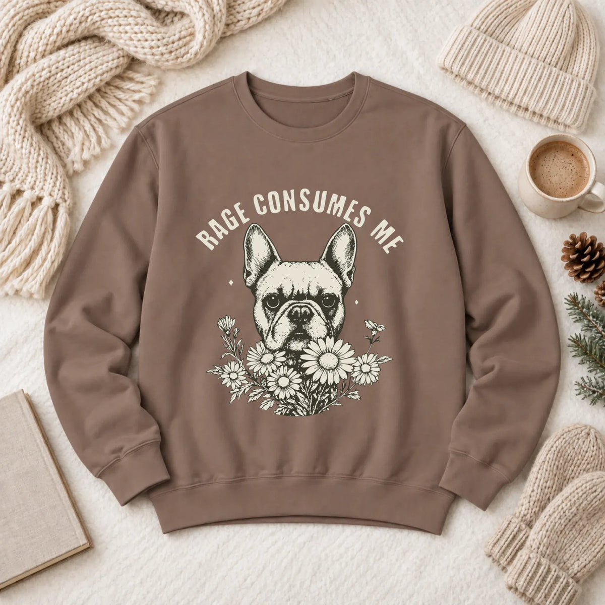 Frenchie Bulldog Rage Consumes Unisex Sweatshirt Espresso
