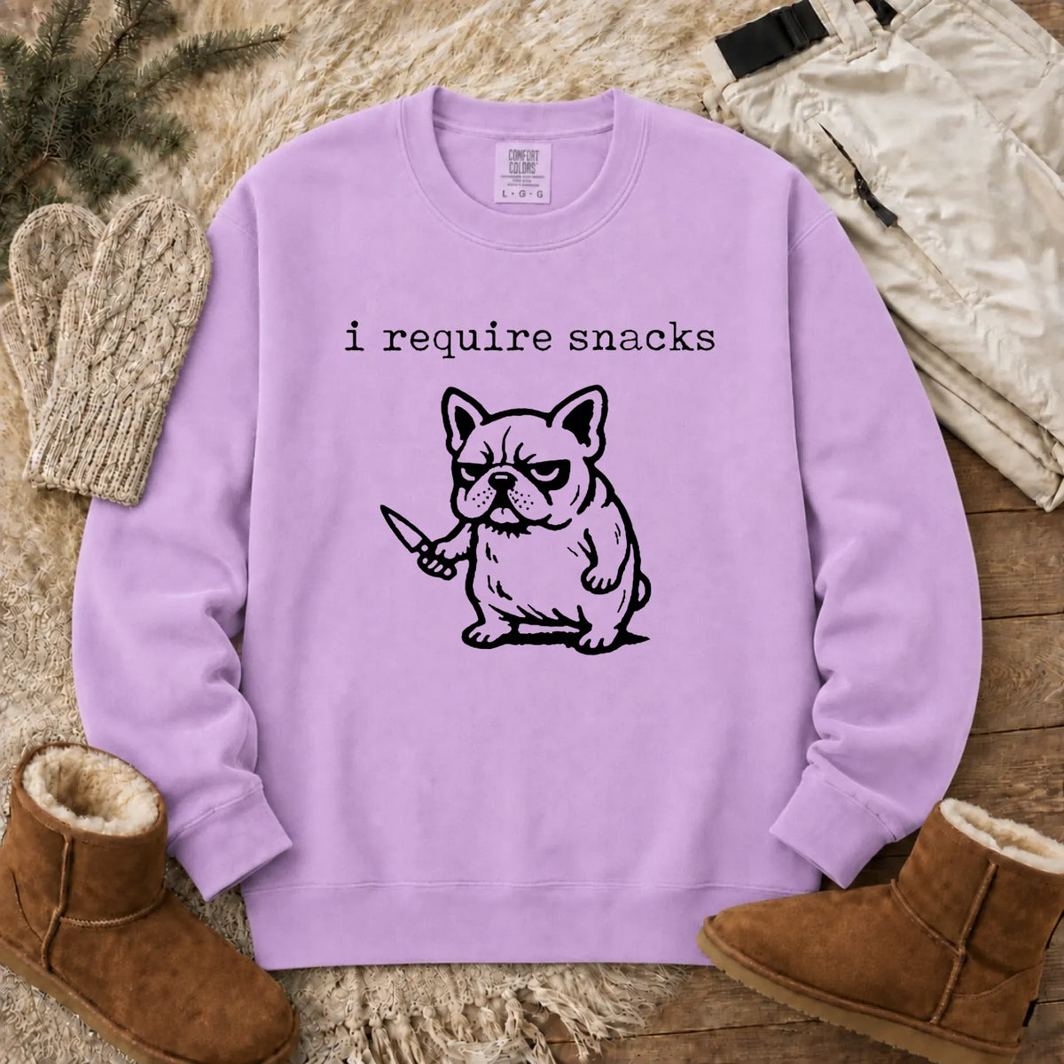 Frenchie Bulldog Require Snacks Unisex Sweatshirt Orchid