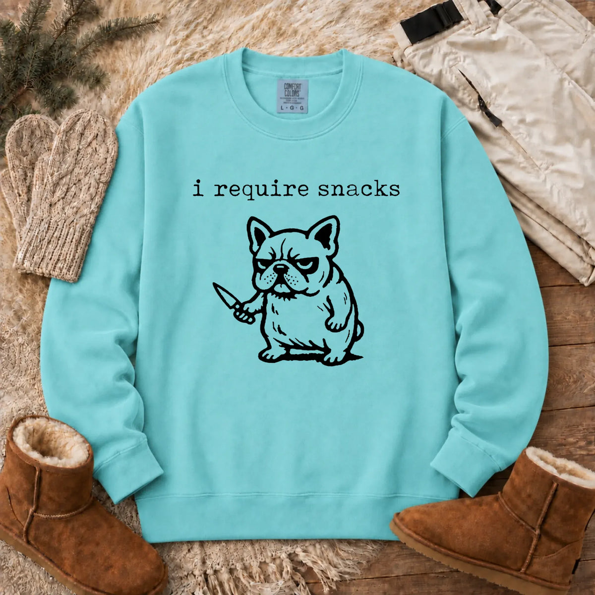 Frenchie Bulldog Require Snacks Unisex Sweatshirt Chalky Mint