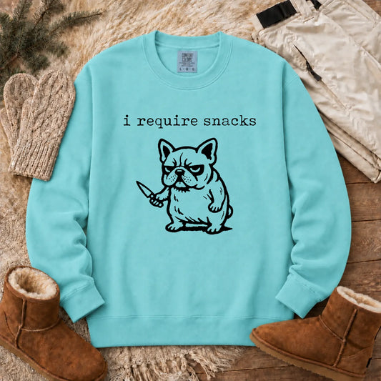 Frenchie Bulldog Require Snacks Unisex Sweatshirt Chalky Mint