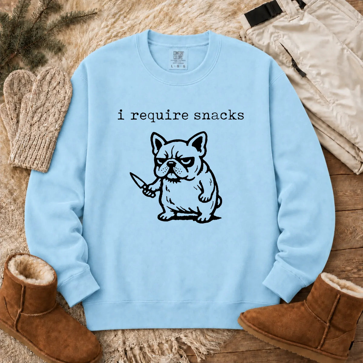 Frenchie Bulldog Require Snacks Unisex Sweatshirt Chambray
