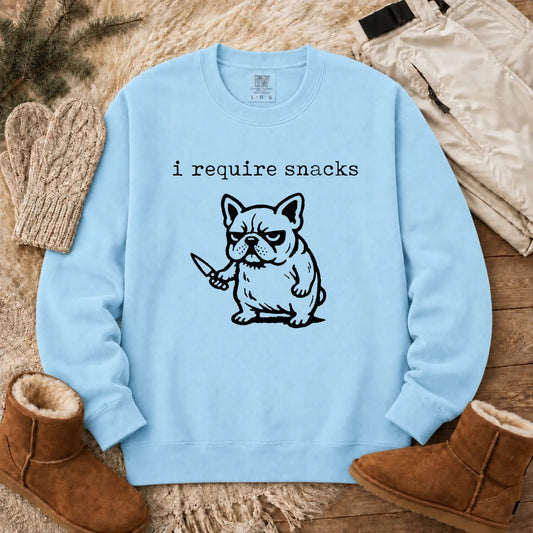 Frenchie Bulldog Require Snacks Unisex Sweatshirt Chambray