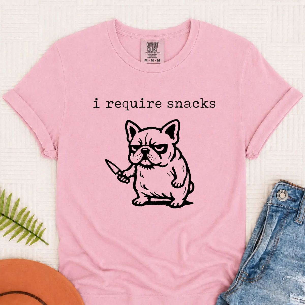 Frenchie Bulldog Require Snacks Unisex TShirt Blossom