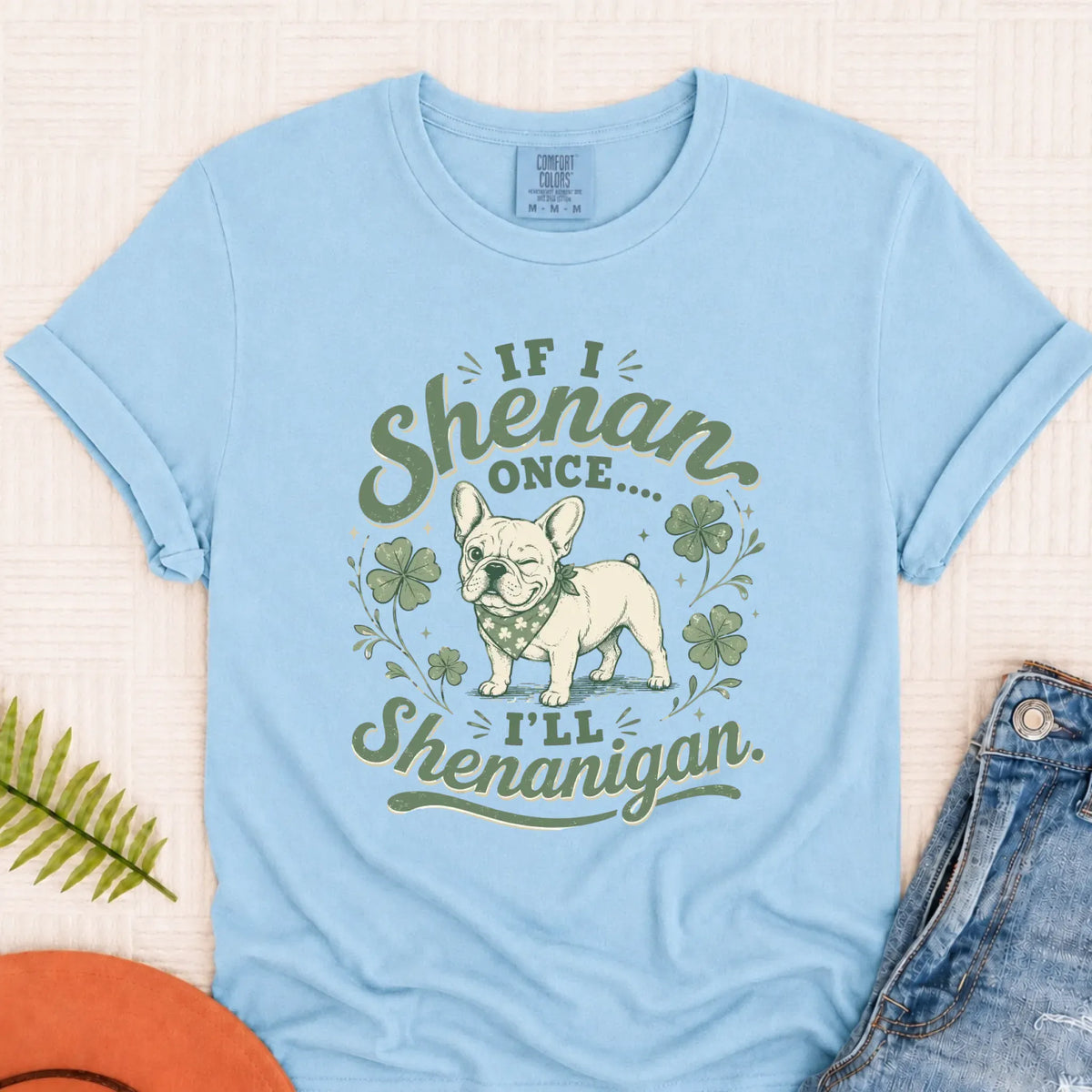 Frenchie Bulldog Saint Patricks Unisex Tshirt Chambray