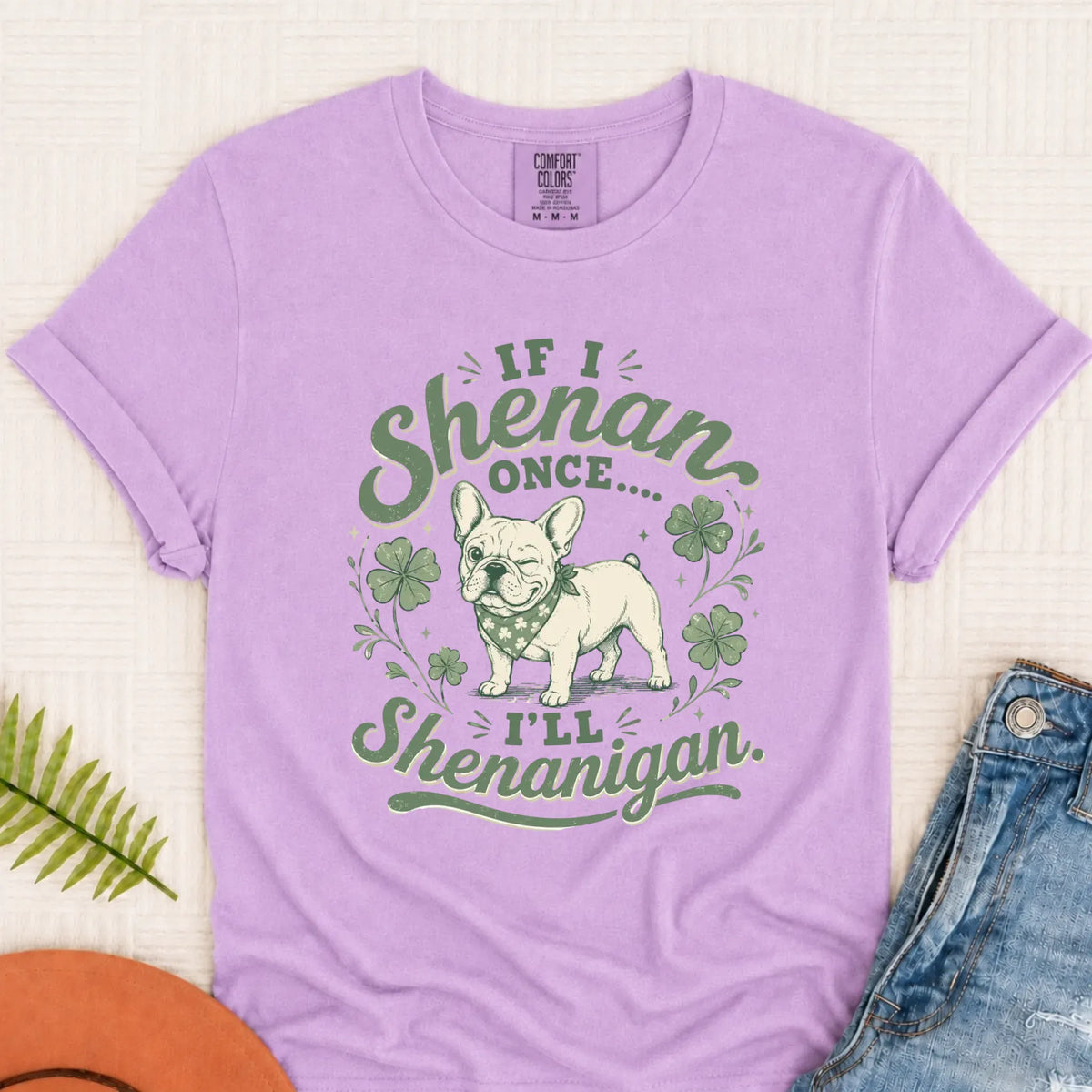 Frenchie Bulldog Saint Patricks Unisex Tshirt Orchid